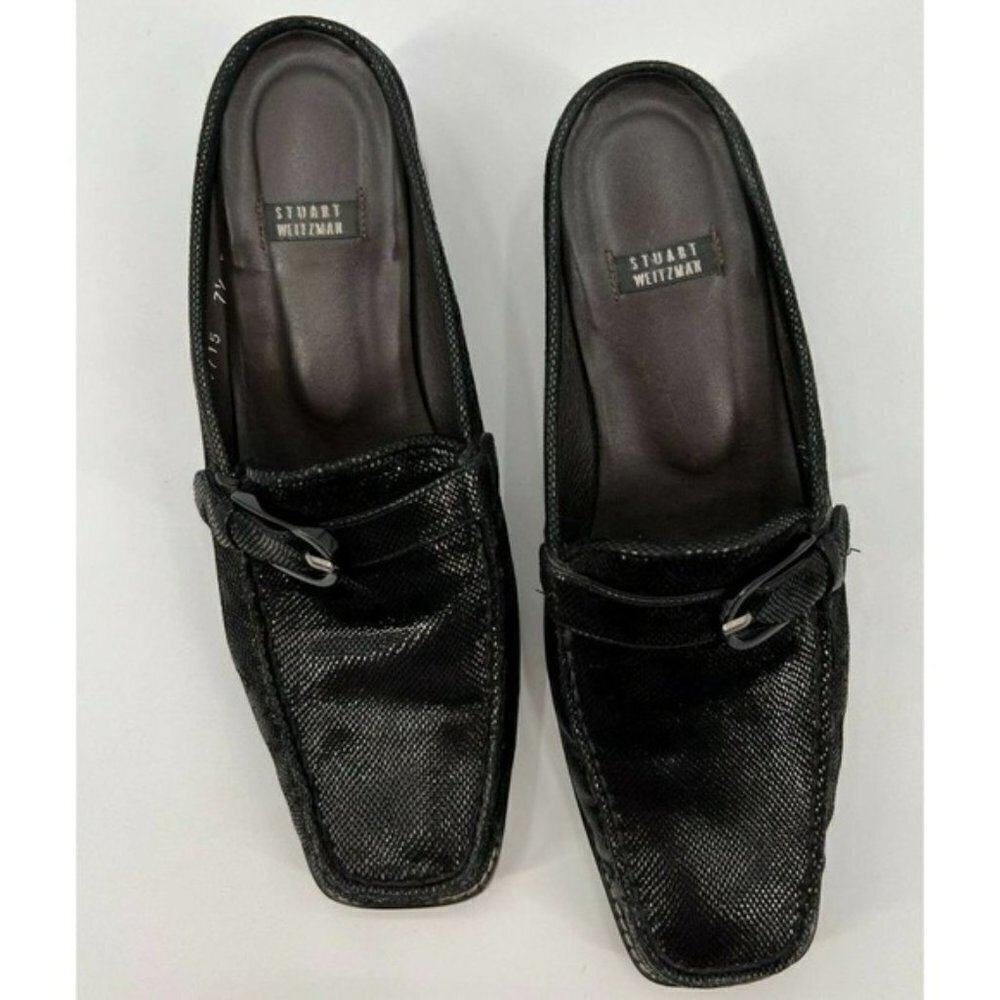 Stuart Weitzman Black Leather Mules/Slides Block … - image 2